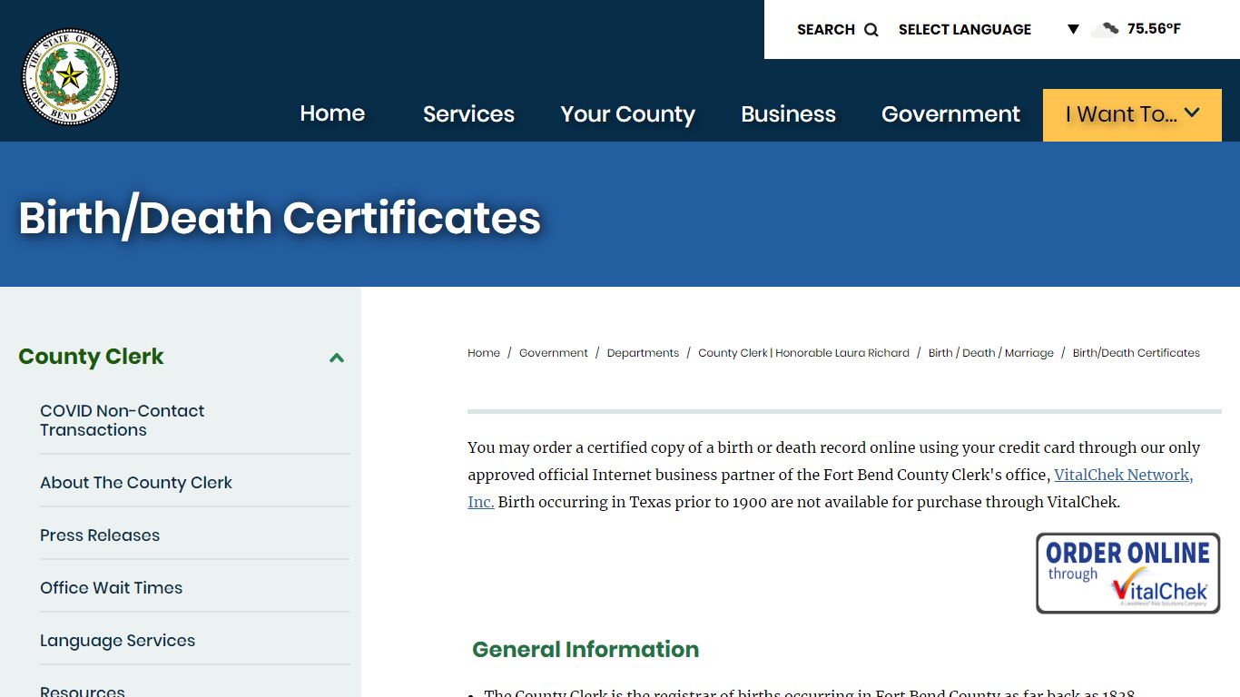 Birth/Death Certificates | Fort Bend County