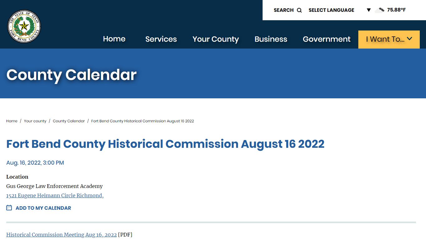 Fort Bend County Historical Commission August 16 2022 | Fort Bend County